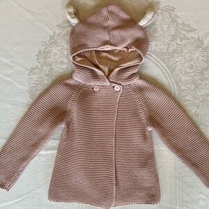 Stella McCartney Kids Pale Pink Knit Hooded Cardigan with Ear Detail